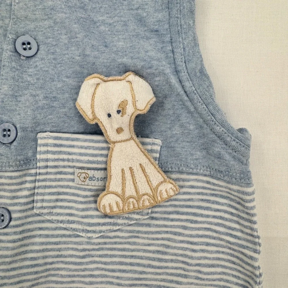 Vintage Absorba Baby 100% Cotton Striped Sleeveless Romper Size 24M Dog Pocket